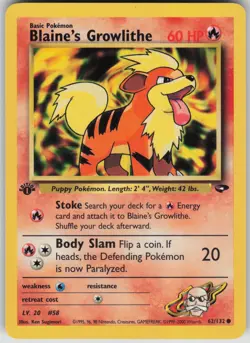 Pokemon TCG Blaine's Growlithe Common Gym Challenge 1st Edition 062/132 - Image 1