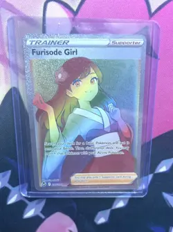 Pokemon TCG Furisode Girl 205/195 Rare Trainer Silver Tempest Rainbow Holo - Image 1
