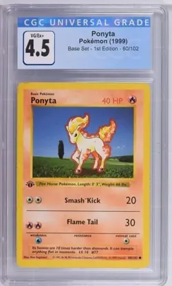 *POP 2* CGC 4.5 Ponyta 1st Edition Base Set Shadowless 60/102 Pokemon VG-EX+ - Image 1
