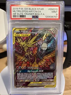 Moltres & Zapdos & Articuno GX SM210 PSA 9 Hidden Fates Promo Pokemon Card - Image 1