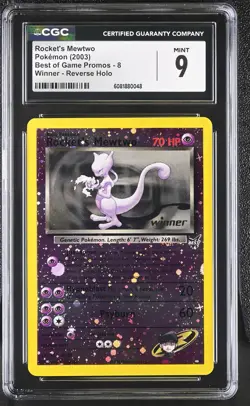 CGC 9 Rocket's Mewtwo 2003 Best of Game Promo 8 Winner Reverse Holo Pokemon Card - Image 1