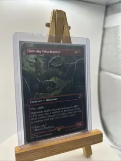 Magic the Gathering NM Hunting Velociraptor (Borderless) Jurassic World - Image 1