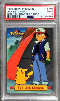 Pokemon Topps Card Ash Ketchum PSA 9 Mint, Series 1 Character Cards #TV1, 1999 - Image 1