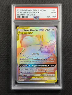 Pokemon Cards PSA 9 Mint Eevee & Snorlax Gx Team Up Secret S&M 2019 191/181 - Image 1
