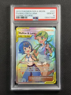 Pokemon Cards PSA 10 Gem Mt Mallow & Lana Cosmic Eclipse Tag Team S&M 231/236 - Image 1