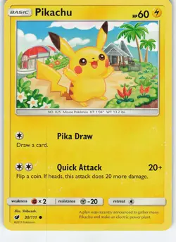 Pikachu 30/111 SM - Crimson Invasion Common Normal MP Pokemon - Image 1