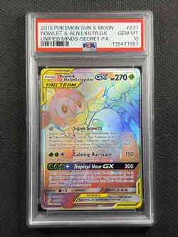 Pokemon Cards PSA 10 Gem Mt Rowlet & Alolan Exeggutor Gx Unified Minds 237/236 - Image 1