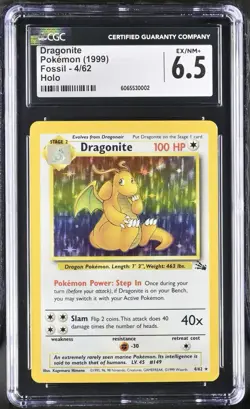 CGC 6.5 EX/NM+ - DRAGONITE HOLO 4/62 - FOSSIL - 1999 Pokemon - Image 1