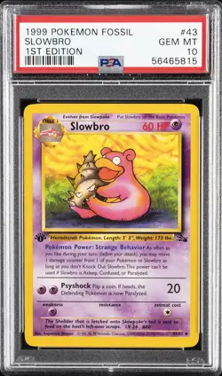 1999 POKEMON FOSSIL 1ST ED #43 SLOWBRO PSA 10 - Image 1