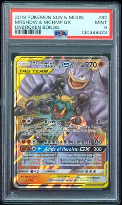 2019 Marshadow & Machamp #82 Tag Team Unbroken Bonds PSA 9 Pokemon Card - Image 1