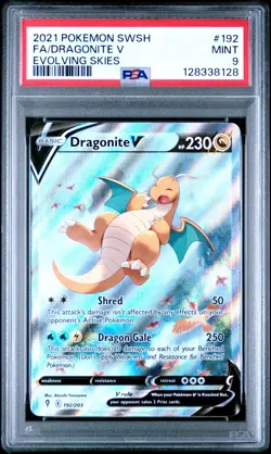 2021 POKEMON SWORD & SHIELD EVOLVING SKIES #192 FULL ART/DRAGONITE V PSA 9 - Image 1