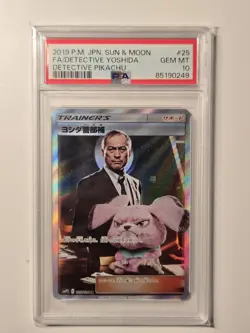 2019 POKEMON JPN SUN & MOON DETECTIVE PIKACHU FULL ART/DETECTIVE YOSHIDA PSA 10 - Image 1