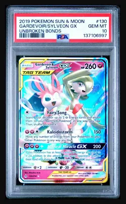 POKEMON SUN & MOON UNBROKEN BONDS GARDEVOIR & SYLVEON GX 130 PSA 10 - Image 1