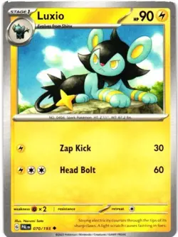 2023 POKEMON TCG PALDEA EVOLVED LUXIO 070/193 COMMON CARD - Image 1