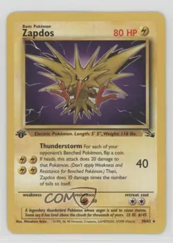 Zapdos 1st Ed. Pokemon Fossil #30 1999 - Image 1