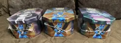 Pokemon- 3 Tin Set V Forces Mew V, Galarian Slowbro V, Lucario V- Sealed, Tear - Image 2