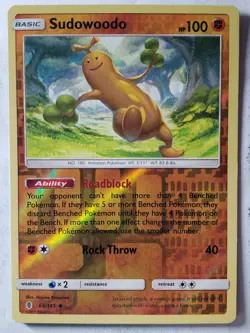 REVERSE HOLO Sudowoodo 66/145 LP - Guardians Rising Sun Moon Pokemon Card - Image 1