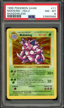 Nidoking Pokemon 1999 Holo Base Set Shadowless 11/102 PSA 8 - Image 1