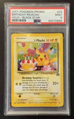 Pokemon TCG Birthday Pikachu #24 Holo WOTC Black Star Promo PSA 9 - Image 1