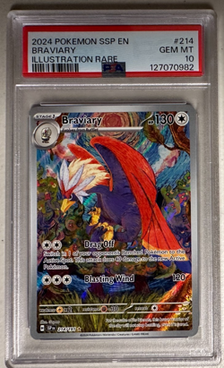2024 POKEMON SSP EN-SURGING SPARKS ILLUSTRATION RARE #214 BRAVIARY PSA 10 GEM - Image 1