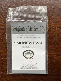 Pokemon Mewtwo Certificate of Authenticity Only Burger King 23k Gold 1999 #150 - Image 1