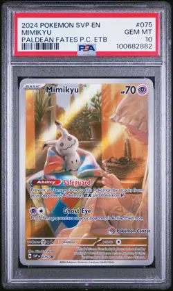 PSA 10 - Mimikyu Paldean Fates Pokemon Center Stamp Exclusive ETB SVP075 - Image 1