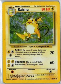 Pokemon TCG Raichu Base Set Holo Unlimited Rare Card 14/102 - Image 1