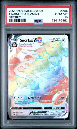 2020 POKEMON SWORD & SHIELD SECRET #206 FULL ART/SNORLAX VMAX PSA 10 - Image 1