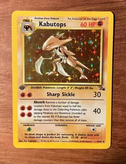 1st Edition Holographic Kabutops🌀1999 Vintage Pokemon Trading Card Fossil 9/62 - Image 1