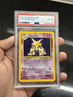1999 Pokemon Alakazam 001/102 #1 Base Set Unlimited Holo PSA 6 EX NM English - Image 1