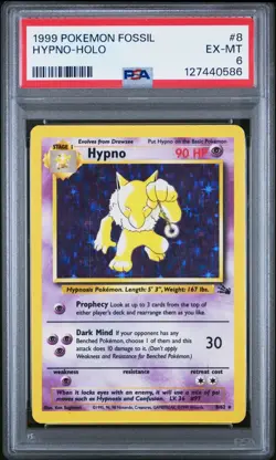 1999 Pokemon Fossil # 8 Hypno-Holo PSA 7 NM - Image 1