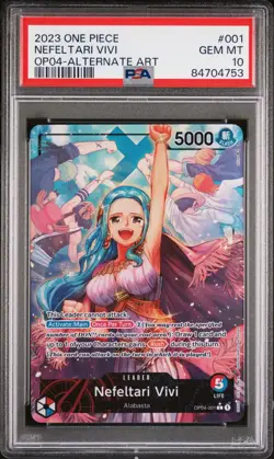 PSA 10 One Piece Card Game TCG Nefeltari Vivi OP04-001 Alt Art Leader Kingdoms - Image 1