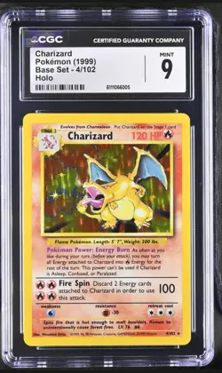 Pokemon Charizard Base Set Unlimited Holo Rare #4 CGC 9 Mint - Image 1