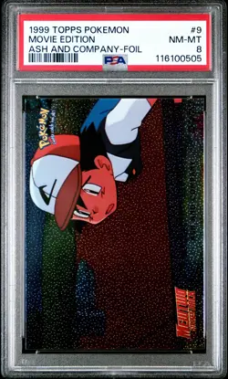1999 TOPPS POKEMON THE MOVIE EDT ASH & COMPANY-FOIL #9 MOVIE EDITION PSA 8 - Image 1
