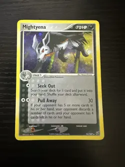 Pokemon Mightyena Card 12/107 Cosmo Holo Rare, EX Deoxys 2005, LP Condition - Image 1