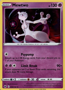 Mewtwo 059/159 Crown Zenith Holo Rare Pokemon TCG NM - Image 1