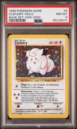 💉 1999-2000 Pokemon Game Base Set 4th Print UK 5/102 Clefairy Holo PSA 8 - Image 1