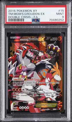 2015 POKEMON XY DOUBLE CRISIS #15 FULL ART/TEAM MAGMA'S GROUDON EX PSA 9 - Image 1