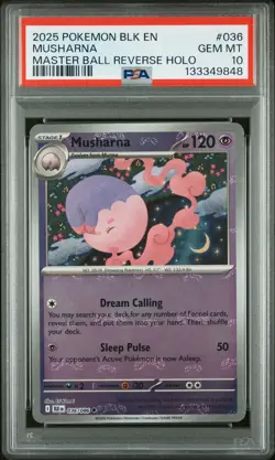 2025 POKEMON BLK EN-BLACK BOLT MASTER BALL REVERSE HOLO #036 MUSHARNA PSA 10 - Image 1