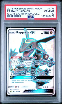 2018 Pokemon SM Celestial Storm Rayquaza Promos Full Art #177a/168 PSA 10 - Image 1
