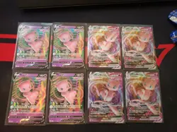 Pokemon Mew Lot: Mew V 113/264 (x4) Mew Vmax 114/264 (x4) Off Center Abd Damaged - Image 1