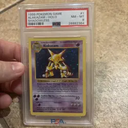 1999 POKEMON BASE SET SHADOWLESS #1 ALAKAZAM-HOLO PSA 8 NM-MT - Image 1