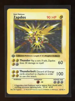 1999 Pokemon 1ST EDITION Base Set Zapdos 16/102 Holo Foil Shadowless WOTC - Image 1