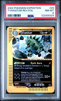 2002 POKEMON EXPEDITION #29 TYRANITAR-REVERSE FOIL PSA 8 - Image 1