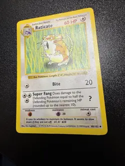 Pokemon TCG WOTC Shadowless Base Set Raticate 40/102 Uncommon MP - Image 1