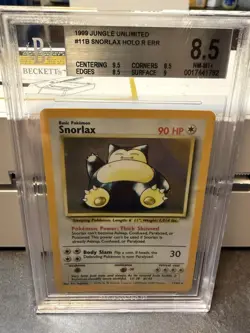 1999 Pokemon Jungle Snorlax 11. Rare Error No Symbol BGS 8.5. Beautiful Card! - Image 1