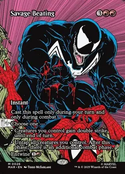 Savage Beating (MAR 026) MTG Spider-Man Marvel Universe - NM - Mythic - Image 1