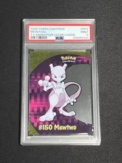2000 Topps Pokemon Mewtwo PC5 TV Animation Clear Card PSA 9 MINT - Image 1