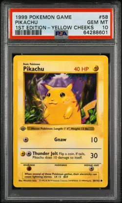 1999 POKEMON GAME PIKACHU #58 1ST EDITION YELLOW CHEEKS PSA 10 - Image 1