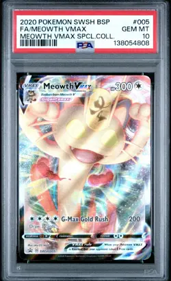 2020 Pokemon Full Art Meowth VMAX SWSH005 Sword & Shield Promo PSA 10 Gem Mint - Image 1